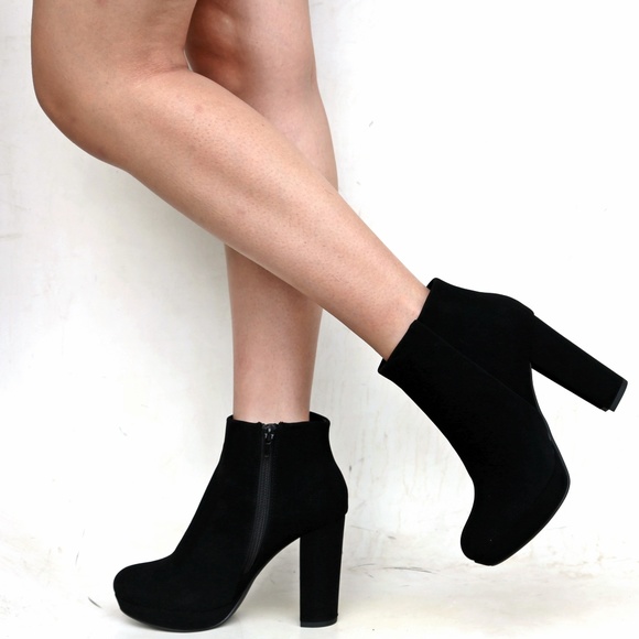 black suede platform booties